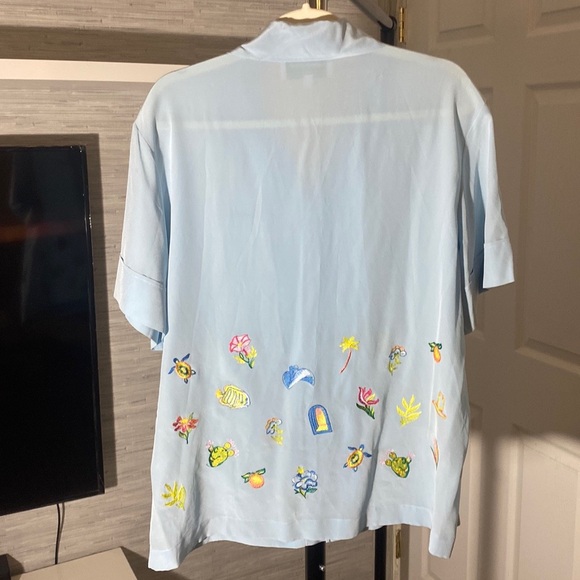 NEW‼️ CASABLANCA EMBROIDERED LOGO SHORT SLEEVE SHIRT LIGHT BLUE - Picture 5 of 11